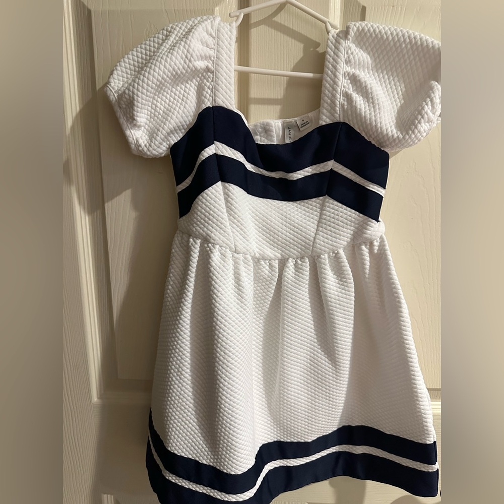 Janie and Jack Girls Quilted White and Navy Dress